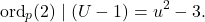\[ \operatorname{ord}_p(2)\mid (U-1)=u^2-3. \]