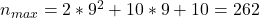 n_{max}=2*9^2+10*9+10=262