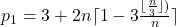 p_{1}=3+2n\lceil1-3\frac{\lfloor\frac{n}{3}\rfloor)}{n}\rceil